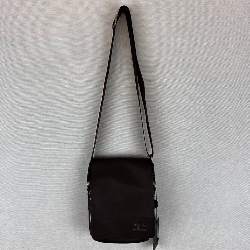 KANGAROO KINGDOM BRAND MEN LEATHER MESSENGER SHOULDER BAG, BROWN - Picture 2 of 13